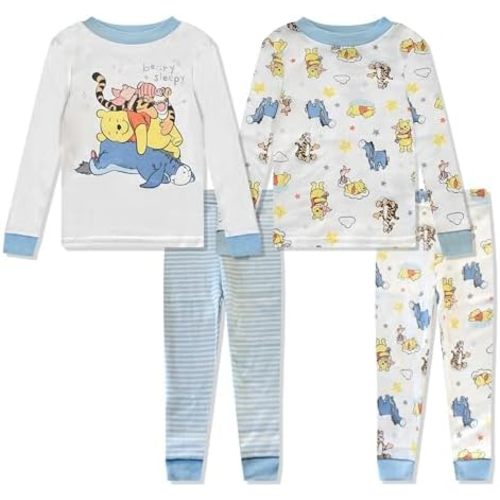 Disney 4 Piece Pajama Set - Mickey, Minnie, Pooh - Toddler Boys & Girls PJ Set - Long Sleeve Shirt & Pants - Official License
