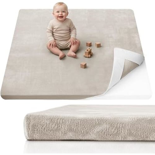Blissful Diary 1.3" Thick Baby Play Mat, 50x50 Playpen Mat with Removable & Washable Cover, Ultra Soft Crawling Rug for Floor, Foam Cushion & Non-Slip Backing for Kid, Toddlers and Infants, Beige
