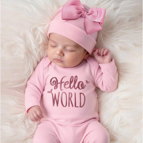 SHEIN 2pcs Newborn Baby Girl Outfit - Embroidered Letter Jumpsuit With Bow Headband, Cute & Sweet Princess Style, 0-3 Months, Loose & Comfortable, Suitable For Birthday Party, Home, Vacation, All Seasons Fall Winter | SHEIN USA