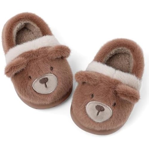 KAKU NANU Toddler Kids Slippers Cartoon Animal Winter Warm Furry Shoes for Boys Girls Indoor Outdoor