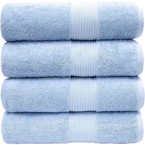 Luxury Oversized Bath Towels | Hotel Quality | Soft & Highly Absorbent |Quick Dry | 650 GSM Bath Sheets| Combed Cotton | Thick & FluffyBathroom Towels | Sky Blue - 4 Pack