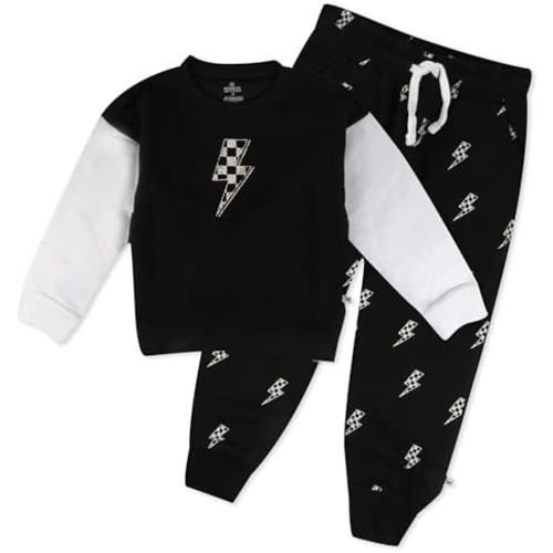 HonestBaby Baby Boys' 2-piece Cozy Fleece Crew Neck and Sweatpant Set 100% Organic Cotton for Infant Baby and Toddler, Boys