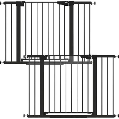 Cumbor 2 Pack 30-46" Baby Gate for Stairs, Auto Close Dog Gate Indoor Black | Easy Install Pressure Mounted Pet Gate for Doorways, Dual Lock & Easy Walk Thru Gate for Dog-Mom's Choice Awards Winner