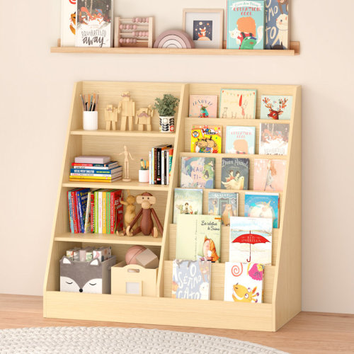 East Urban Home Kids Bookshelf and Toy Storage Organizer, Multifunctional 4 Tier Wooden Kids Book Shelf with Bookcase Display Stand in Kids Room Playroom Nursery for Kids, Children, Toddlers | Wayfair