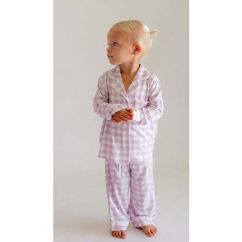 Girl's Button Up Set in Purple Gingham – Silks