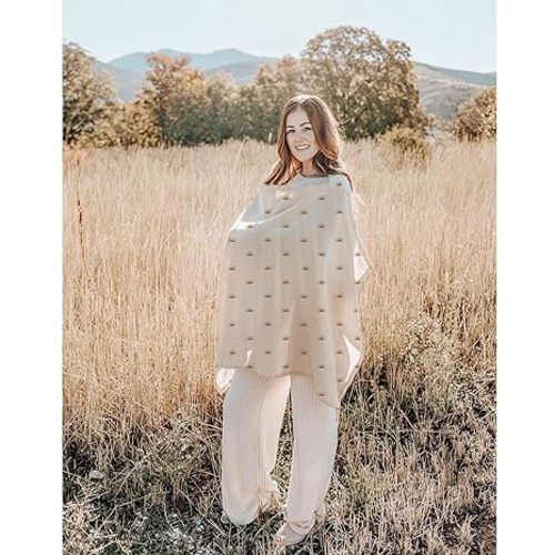 Konssy 2-Pack Muslin Nursing Cover Up for Breastfeeding Moms with Rigid Hoop, 100% Cotton, Lightweight & Breathable Breastfeeding Cover, Adjustable & Comfort