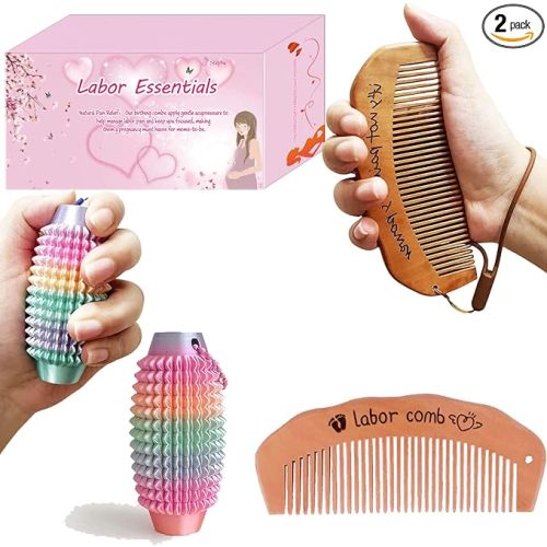 STEPHY Wooden Birth Comb & Pain Fidget Massager - Labor & Delivery Essentials Kit for Natural Pain Relief, Comfort During Childbirth - Pregnancy Must-Haves & Thoughtful Gift for Expectant Moms
