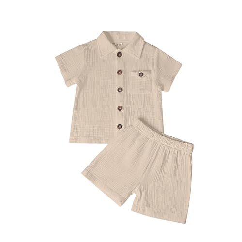 Baby Boy Summer Clothes 2PCS Set, Toddler Boys Cotton Short Sleeve Top Shorts Summer Outfits with Pocket