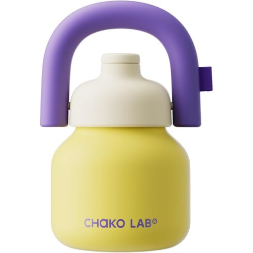CHAKO LAB Water Bottle with Straw and Carry Handle | Wide Mouth vacuum insulated stainless steel Bottles | Reusable, leak-proof and BPA-free | 33oz (Pink&Green)