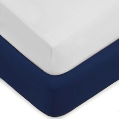 American Baby Company 2 Pack Fitted Crib Sheets 52x28, White/Navy | Ultra Soft Microfiber Crib and Toddler Bed Sheets, Breathable & Gentle on Baby Skin, Neutral for Boys & Girls
