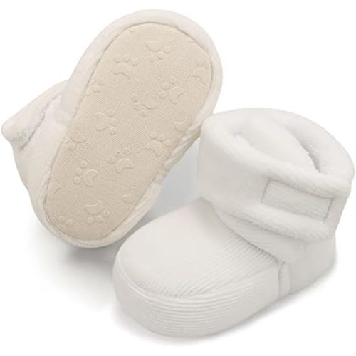 Baby Boys Girls Cotton Booties Non Skid Soft Sock Boots Infant Slippers Newborn First Walker Crib Shoes White 13CM