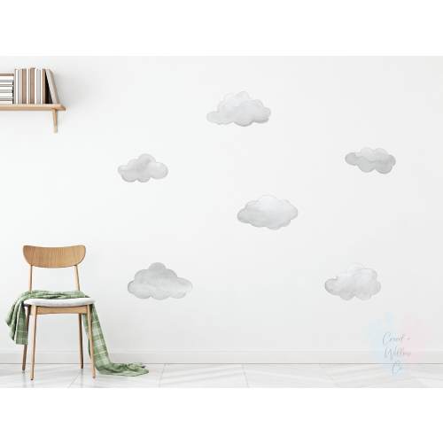 Light Grey Cloud Wall Stickers for Nursery or Kids Room | Removable Fabric Cloud Decals | Soft Sky Themed Baby Room or Playroom Wall Art