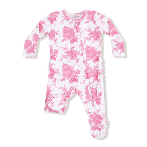 2-Way Zip Ruffle Footie, Vintage Pink Roses