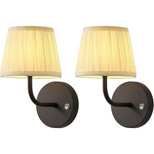 PUSU LED Cordless Black H9.6 inch Small Wall Sconces Set of 2, Rechargeable 5200mAh Battery Operated Fabric Wall Lamp with Remote, Lighting for Living Room, Bedroom, Hallway, Bathroom, Stairs, Kitchen