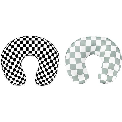 DILIMI Nursing Pillow Cover, Soft Removable Case for Breastfeeding Pillows, Ultra Soft Comfortable Slipcover, Green & Black Checkerboard, Standard Size, 2 Pack