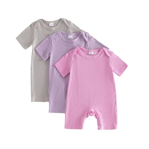 Amnnchya Baby Boys Girls Clothes Newborn 3-pack Romper Solid Short Sleeve One Piece Jumpsuit Infant Summer Spring Outfits