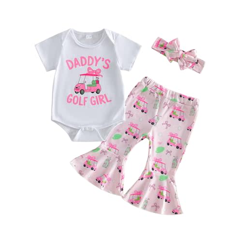 Newborn Baby Girl Golf Outfit Daddys Golf Girl Romper Onesie Flared Pants Headband Infant Summer Clothes 0-18M