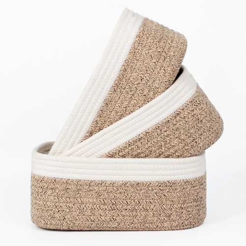 Highland Dunes Highland Dunes 3-Piece Natural Cotton Rope Storage Basket Set, Hand-Woven Decorative Nesting Bins for Nursery, Blankets and Toys, Soft & Durable Organizer Baskets (Set of 3) & Reviews | Wayfair