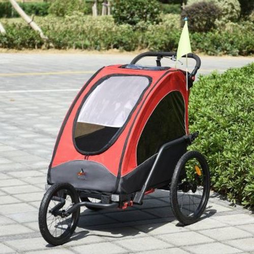 2-in-1 Bike Trailer and Stroller for 2 Kids with Foldable Frame and Safety Flag for Outdoor Riding-3irtyhousy