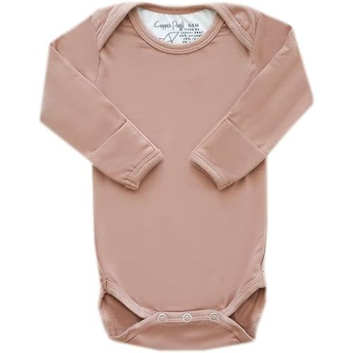 Copper Pearl Long Sleeve Bodysuit Baby: Ultra Soft Baby for Newborns, Boys, and Girls - Stylish, Comfortable, Overlap Shoulders, Premium Knit Fabric - 0-3 Months, Pecan