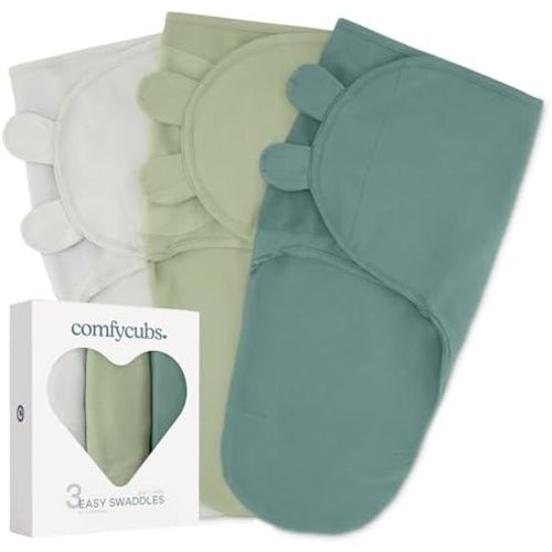 Comfy Cubs Easy Swaddle Blanket, 3 Pk Small - Stone, Sage, Azul