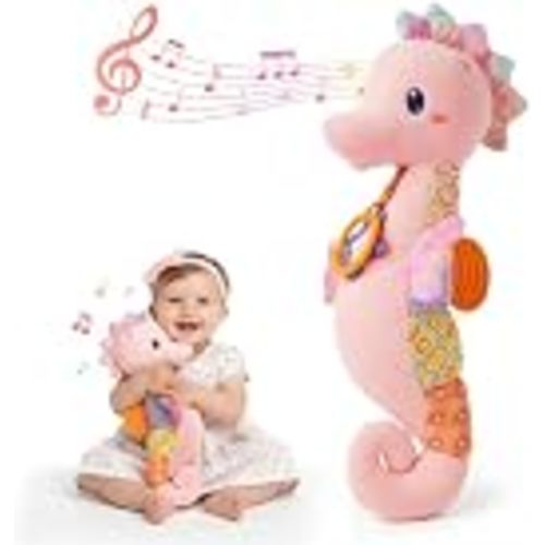 Baby Toys 0-6 Months,Infant Musical Seahorse Stuffed Animals Sensory Toys with Bright Colors,Multiple Textures,Rattles & Crinkle Sound Paper,Soft Tummy Time Toy for Newborn Boys Girls 0-12 Months-Pink