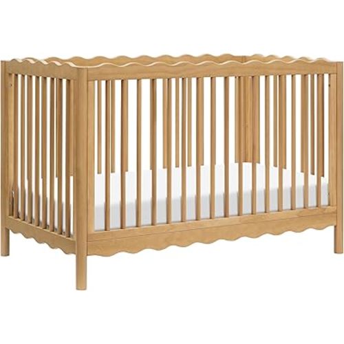 babyletto Swell 4-in-1 Convertible Crib with Toddler Bed Conversion Kit in Honey, Greenguard Gold Certified, Made of 100% Solid Wood