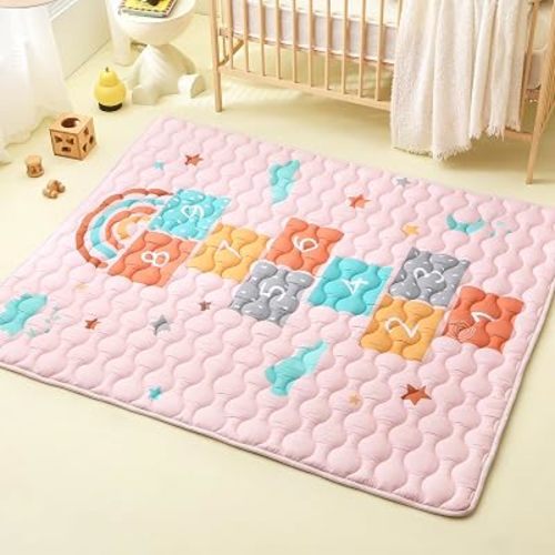 Viviland Baby Mats for Floor, 50x50 Inch Playpen Mat, Thick Playmat for Baby and Toddlers Infants, Non-Slip & Machine Washable, Cloud Hopscotch