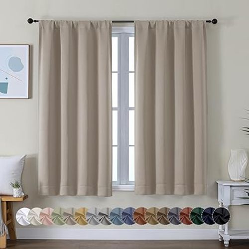 Simplebrand Ava Stone Short Blackout Curtains for Bedroom 54 Inches Long 2 Panels Set, Solid Thermal Insulated, Energy Saving Window Treatment Curtains Blackout Drapes, W40 x L54 Inch, Stone