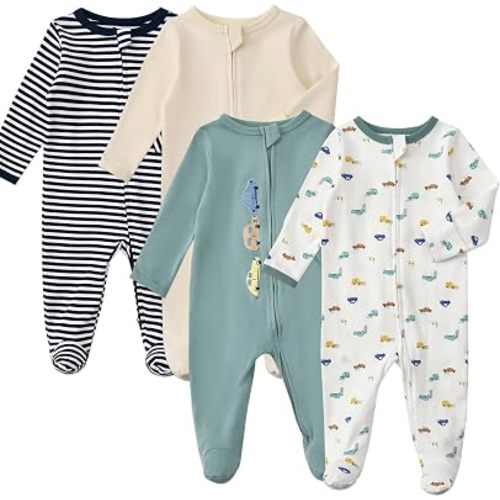 Aablexema Baby Footed Sleepers Double Zipper Pjs for Boys Girls, 4-pack