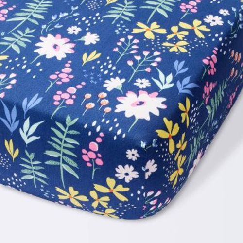 Cotton Fitted Crib Sheet Wildflower Dark - Cloud Island™ Navy Floral