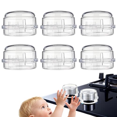 6 Pack Gas Stove Knob Covers – Heat-Resistant Baby Proof Stove Knob Locks with Universal Size, Stove Child Proof Knobs with Adhesive, Stove Safety Guard for Kids Toddler Pet(Transparent)
