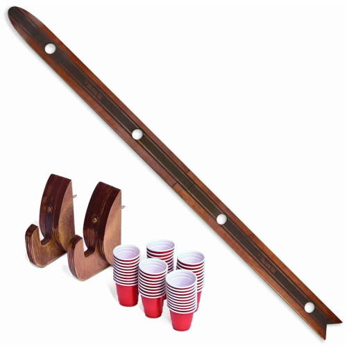 GoPong Das Shotten Ski - Rustic Wood 4 Person Drinking Ski with 50 Plastic Shot Glasses