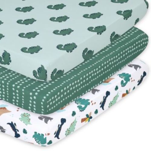 Green Dino 3-Pack Fitted Playard Sheets