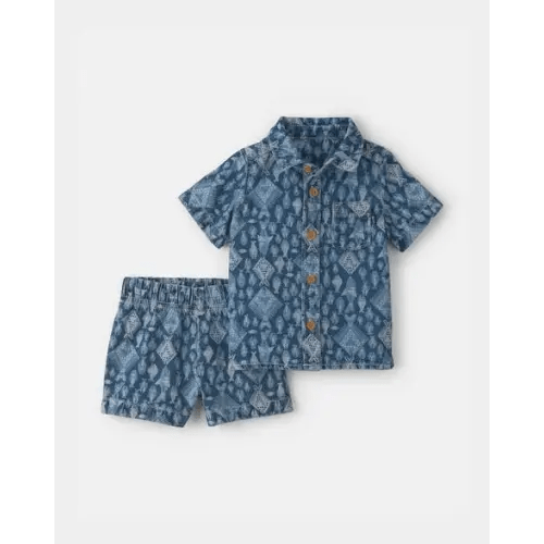 Baby Boy 2-Piece Button-Down Denim Top & Short Set - Medium Wash - OshKosh B'gosh | Carter's
