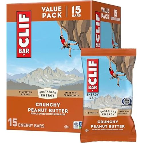 CLIF BAR - Energy Protein Bars - Crunchy Peanut Butter - Made with Organic Oats - Energy Bars - Non-GMO - (15 Pack)