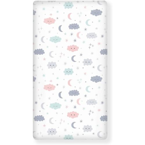 Cloud Baby Crib Sheets for Boys Girls Colorful Fitted Crib Sheet for Standard Crib and Toddler Mattress Cute Moon Stars Baby Mattress Sheets Toddler Bed Sheet 52x28x8 in