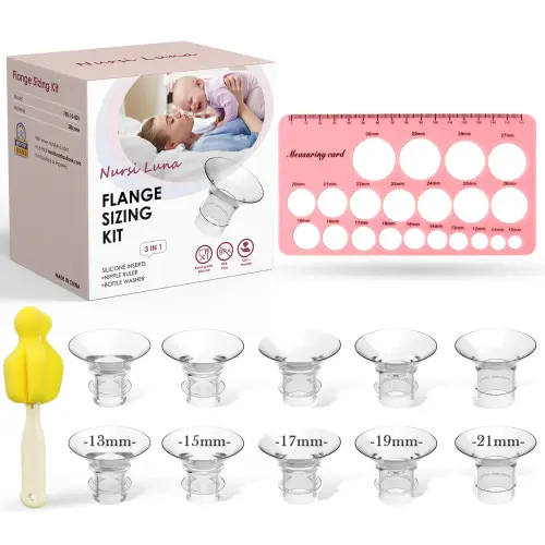 Nursi Luna Flange Sizing Kit 3 in 1 Ultimate with 10PCS Flange Inserts 13/15/17/19/21mm, Measuring Ruler, Cleaning Brush - TikTok Shop