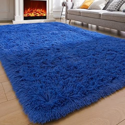 Comeet Soft Living Room Area Rug for Bedroom, No Slip Plush Fluffy Rugs-Fuzzy Comfy Rug, Indoor Floor Rug Shaggy Plush Carpets for Kids Girls Boys Dorm Nursery, 5x8 Navy Blue