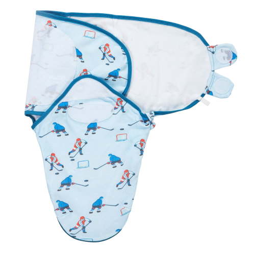 LollyBanks Baby Swaddle Sack, 100% Cotton, Velcro Closure & Easy Change Zipper, Ice Hockey Print