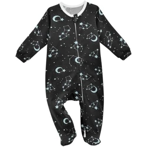 Emelivor Astronomy Stars Black Moons Baby Newborn One-Piece Pajamas Long Sleeve Footed Romper Pjs for Boy Girls Kids