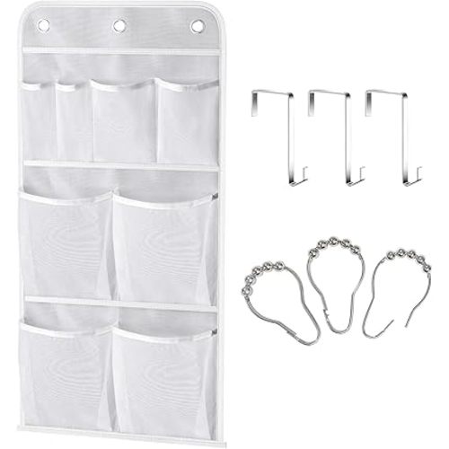 MISSLO Hanging Mesh Pockets Hold 340oz/1000ml Shampoo Shower Organizer with Over the Door Hooks