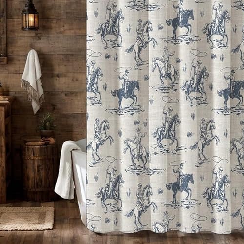 MUGINYU Western Cowboy Linen Shower Curtain- Vintage Farmhouse Fabric Shower Curtain Set, Country American Wild West Cowboy Riding Horse in Desert Shower Curtains for Bathroom, 72x72 Bath Curtain
