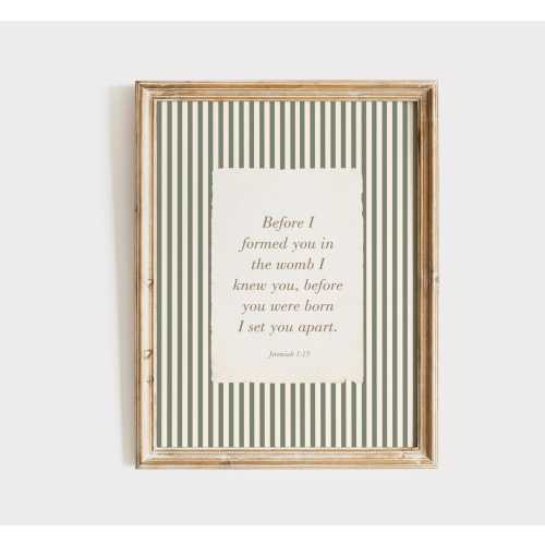 Jeremiah 1:5 Bible Verse, Before I Formed You Bible Print, Christian Green Nursery Wall Art, Vintage Nursery Decor, Kids Room Bible Poster