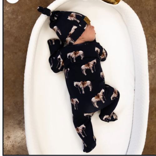 Navy Ranch Horse Folding Feet Jammies – Cowkid Clothing Company