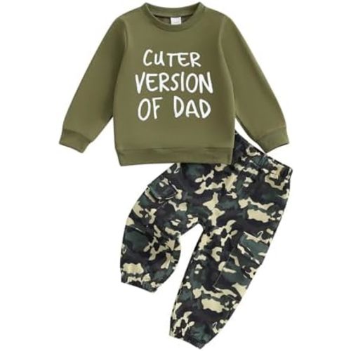 wdehow Toddler Kids Baby Boy Fall Outfits 1T 2T 3T 4T 5T Letter Print Long Sleeve Tops Camouflage Pants Winter Clothes Sets