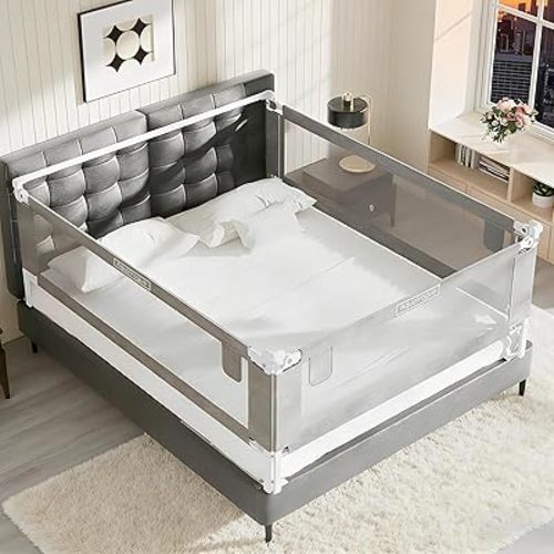 3-Pack Queen Size Bed Rails for Toddlers -Height Adjustable Baby Bed Rail Guard Specially Designed for Queen Size Bed (78.7"x78.7"x60"-Grey)