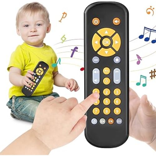 Avkast Baby TV Remote Control Toy 6 Month+, Toddler Realistic Remote Toy with Sound and Light, Early Educational Music Toys with 3 Languages English French Spanish for Infant Boys Girls 6 12 18 months