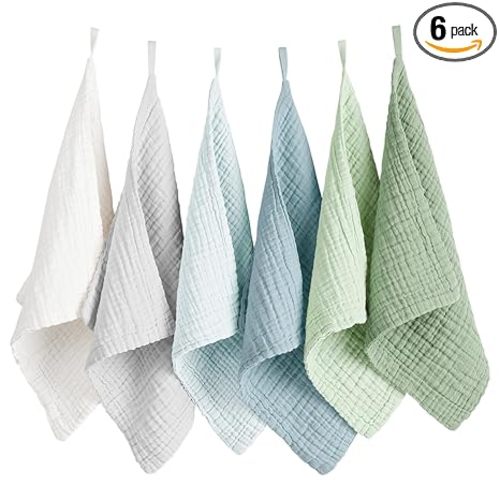 Konssy 6 Pack Baby Muslin Washcloths for Unisex 100% Cotton Wash Cloth Set for Baby Face Body Comfy and Soft for Newborn Infants Kids Girls and Boys
