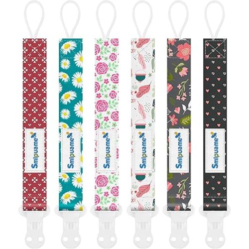 Pacifier Clip Girl,6 Pack Stylish Binky Clips Strap for Baby Girls,Paci Holder with Clip Lightweight Universal Fits Most Pacifiers Teether Toy Teething Ring Soothie,Baby Gifts(Flower)